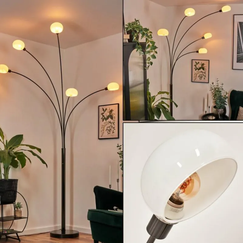 hofstein Nikkala Lampadaire Chrome, Noir, 5 lumières