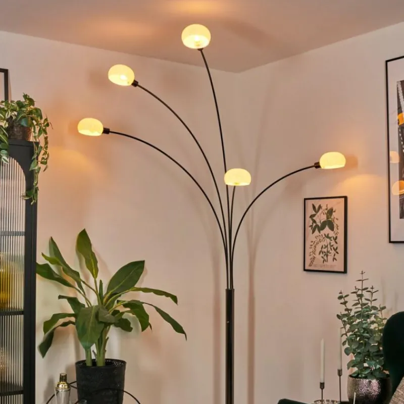 hofstein Nikkala Lampadaire Chrome, Noir, 5 lumières