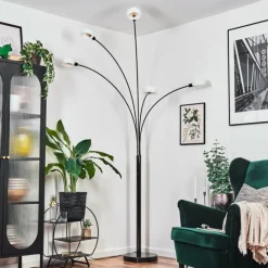 hofstein Nikkala Lampadaire Chrome, Noir, 5 lumières