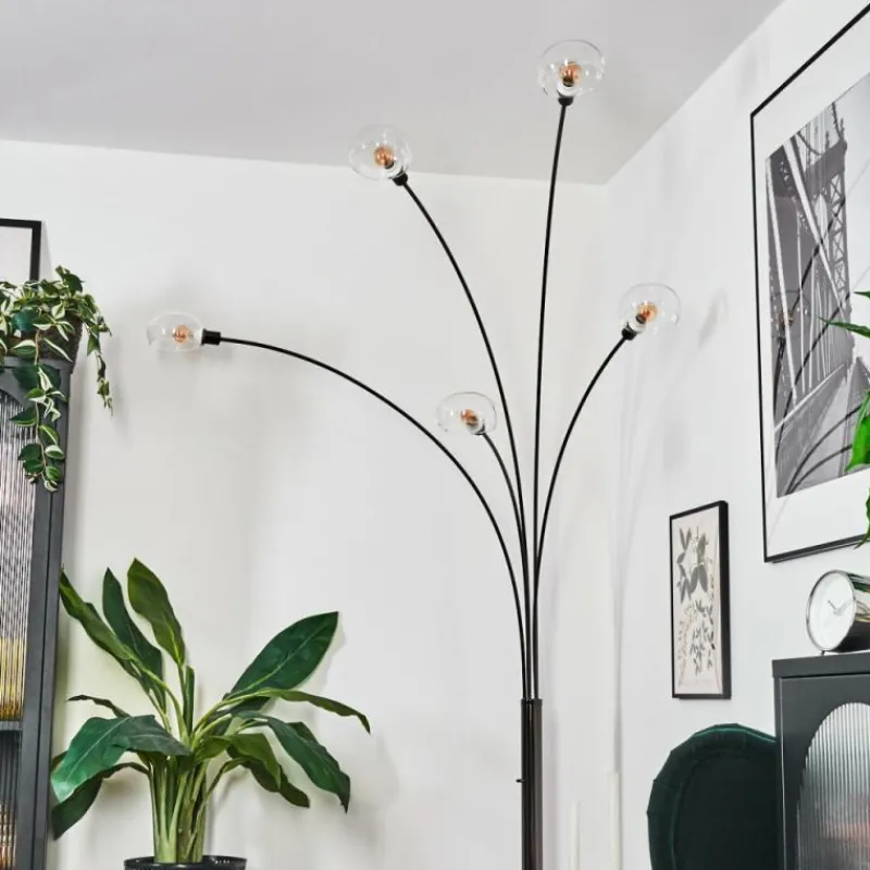 hofstein Nikkala Lampadaire Chrome, Noir, 5 lumières