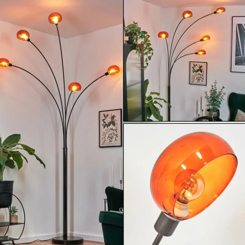 hofstein Nikkala Lampadaire Chrome, Noir, 5 lumières