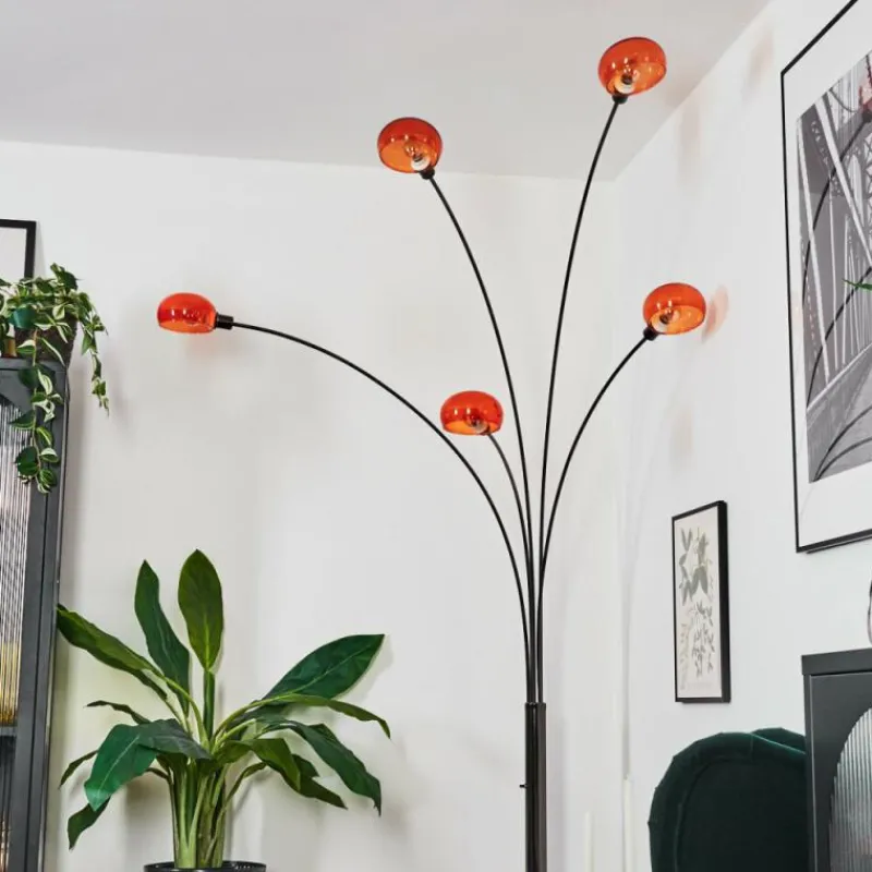 hofstein Nikkala Lampadaire Chrome, Noir, 5 lumières