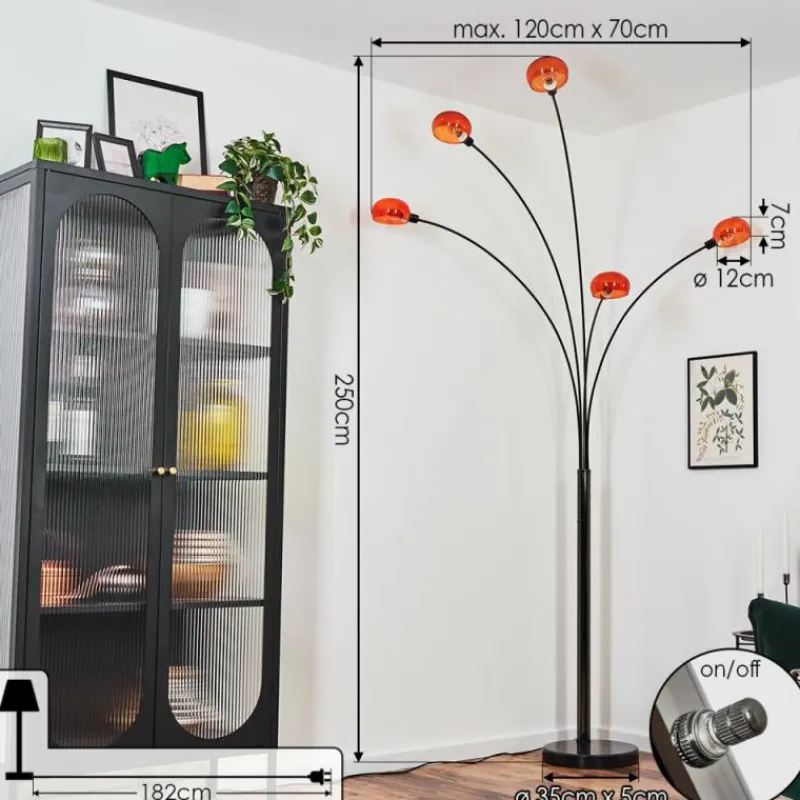 hofstein Nikkala Lampadaire Chrome, Noir, 5 lumières