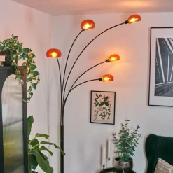 hofstein Nikkala Lampadaire Chrome, Noir, 5 lumières