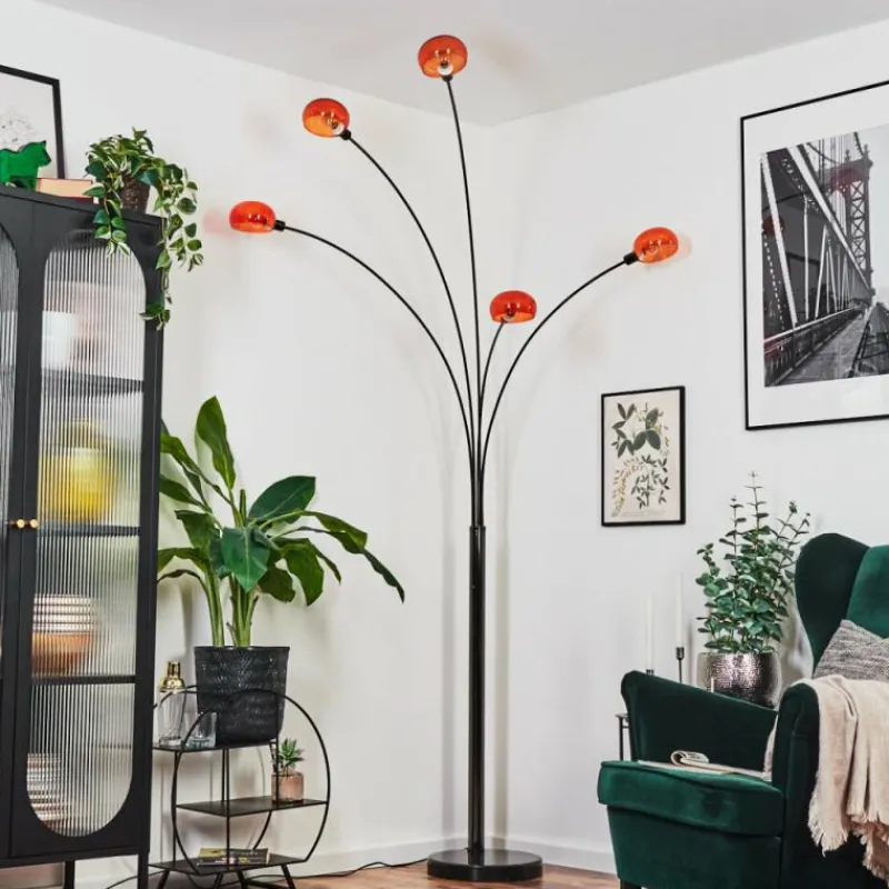 hofstein Nikkala Lampadaire Chrome, Noir, 5 lumières