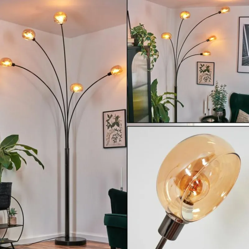 hofstein Nikkala Lampadaire Chrome, Noir, 5 lumières