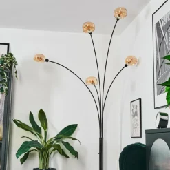 hofstein Nikkala Lampadaire Chrome, Noir, 5 lumières