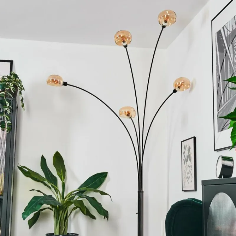 hofstein Nikkala Lampadaire Chrome, Noir, 5 lumières