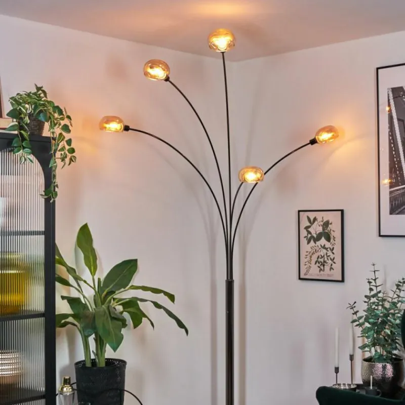 hofstein Nikkala Lampadaire Chrome, Noir, 5 lumières