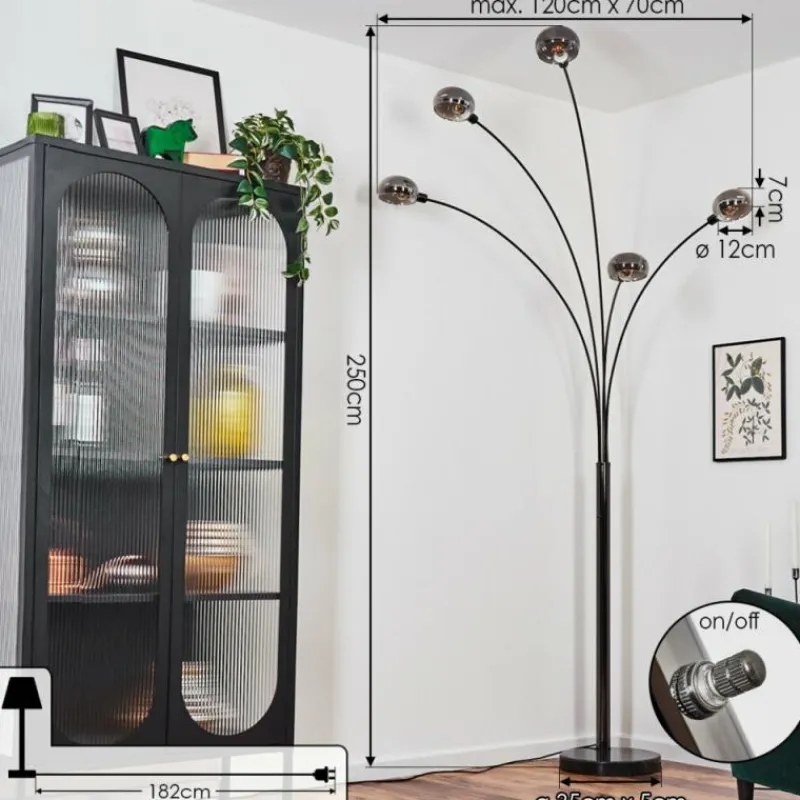 hofstein Nikkala Lampadaire Chrome, Noir, 5 lumières