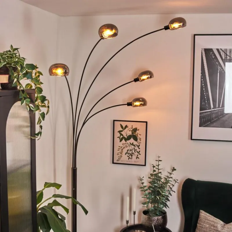 hofstein Nikkala Lampadaire Chrome, Noir, 5 lumières