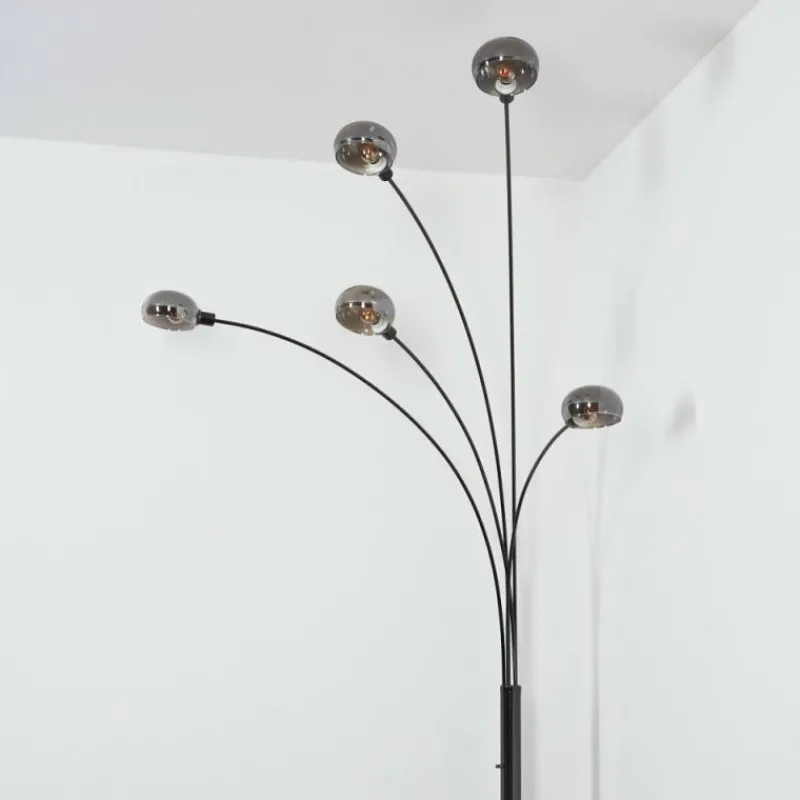 hofstein Nikkala Lampadaire Chrome, Noir, 5 lumières
