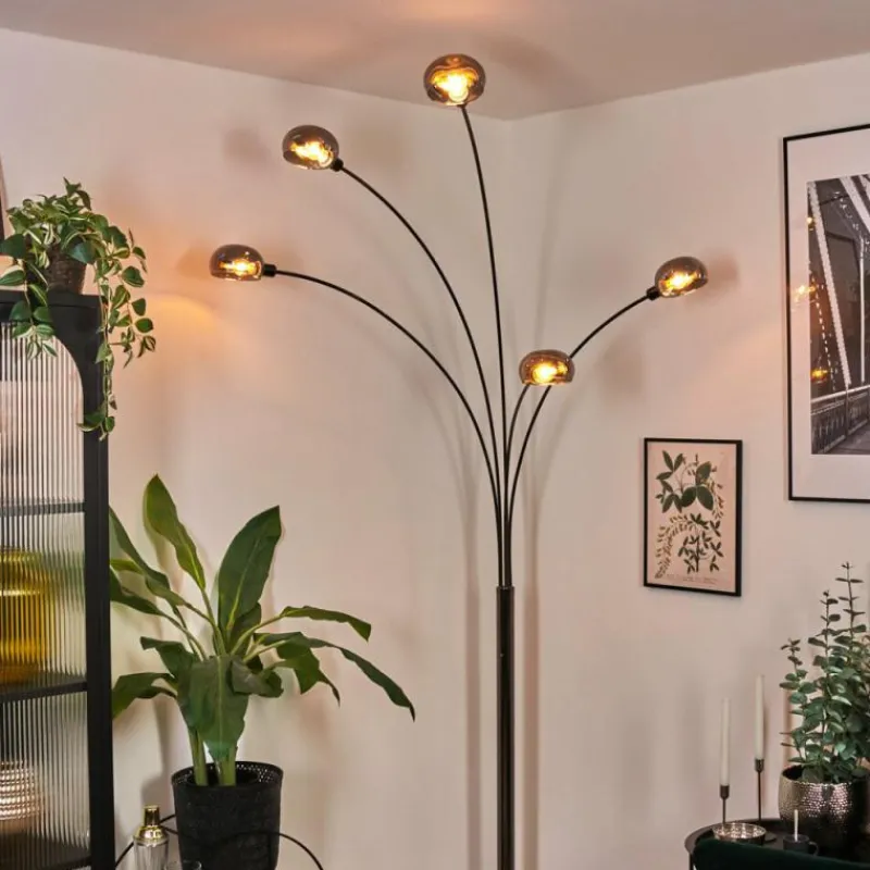 hofstein Nikkala Lampadaire Chrome, Noir, 5 lumières