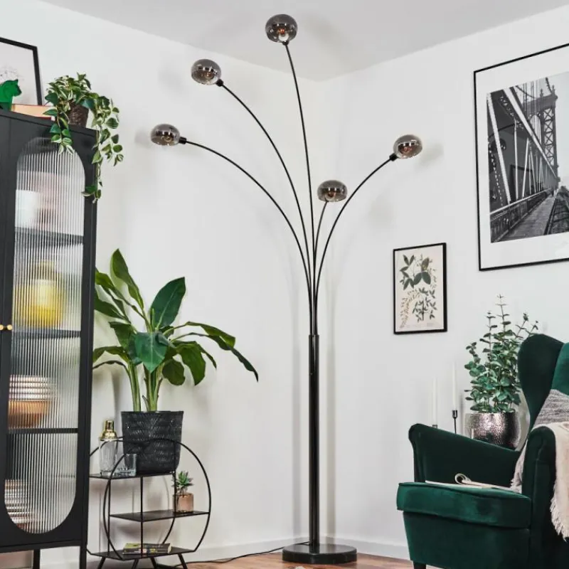 hofstein Nikkala Lampadaire Chrome, Noir, 5 lumières