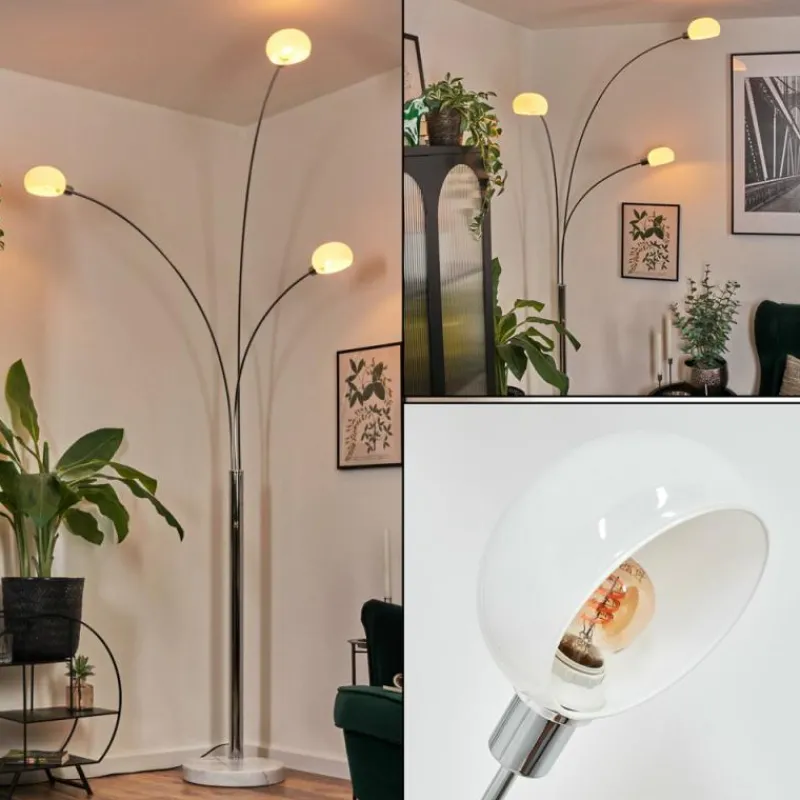 hofstein Nikkala Lampadaire Chrome, Blanc, 3 lumières