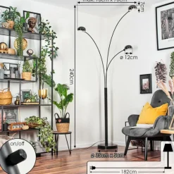 hofstein Nikkala Lampadaire Marbre, Noir, 3 lumières