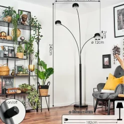 hofstein Nikkala Lampadaire Marbre, Noir, 3 lumières