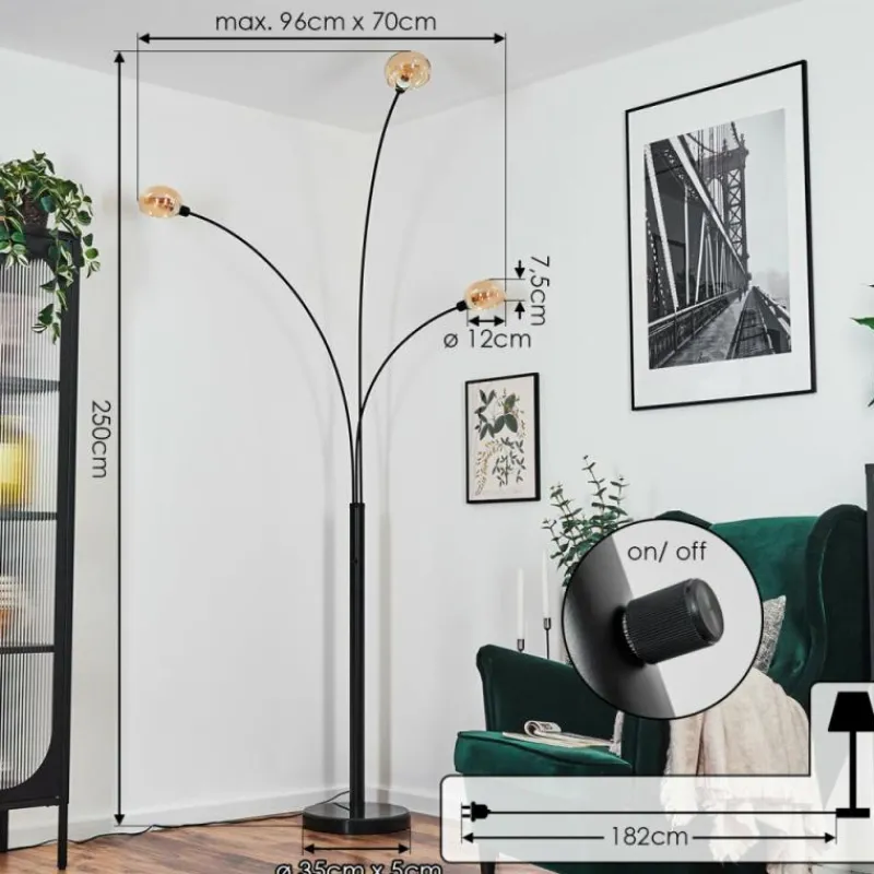 hofstein Nikkala Lampadaire Noir, 3 lumières