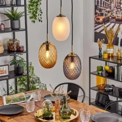 hofstein Nyberget Suspension, Boule lumineuse, Suspension Laiton, 3 lumières