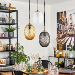 hofstein Nyberget Suspension, Boule lumineuse, Suspension Laiton, 3 lumières