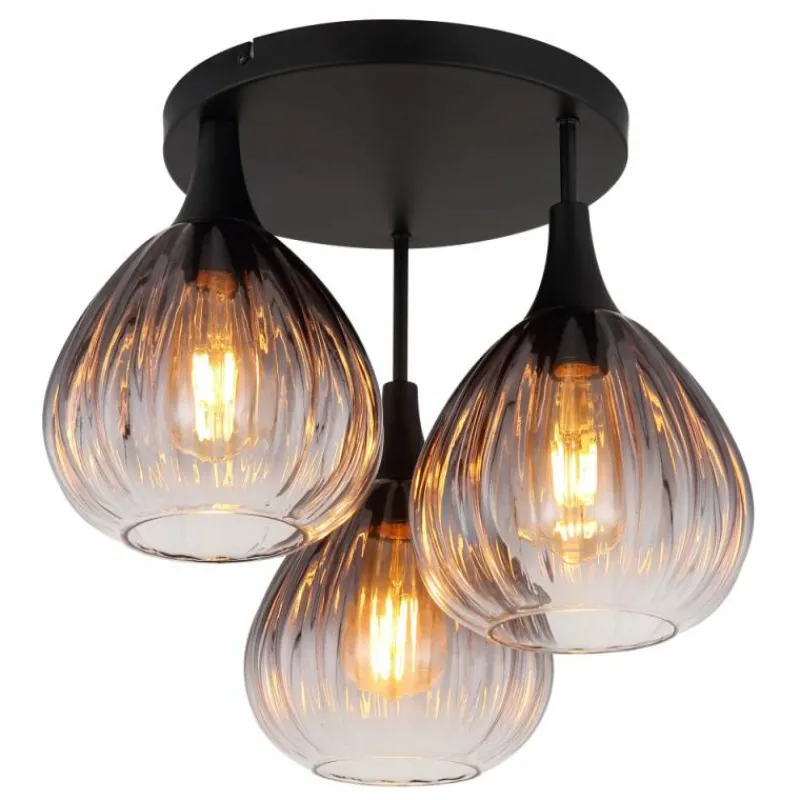 Suspension Verre Fumé-Luminaires Globo Lighting Olsen Plafonnier Noir, 3 lumières