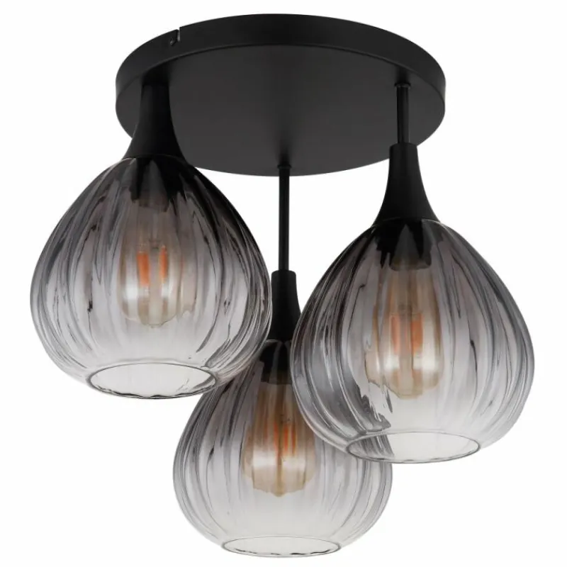Suspension Verre Fumé-Luminaires Globo Lighting Olsen Plafonnier Noir, 3 lumières