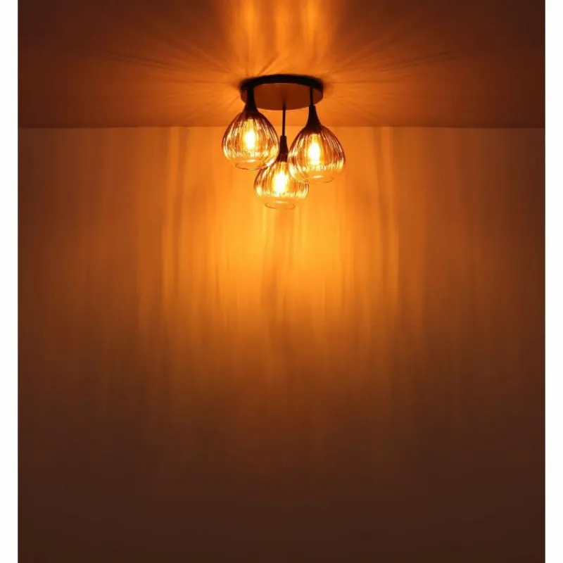 Suspension Verre Fumé-Luminaires Globo Lighting Olsen Plafonnier Noir, 3 lumières