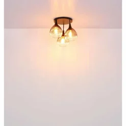 Suspension Verre Fumé-Luminaires Globo Lighting Olsen Plafonnier Noir, 3 lumières