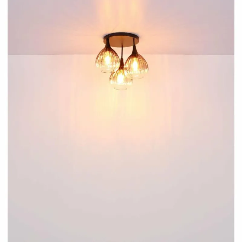 Suspension Verre Fumé-Luminaires Globo Lighting Olsen Plafonnier Noir, 3 lumières