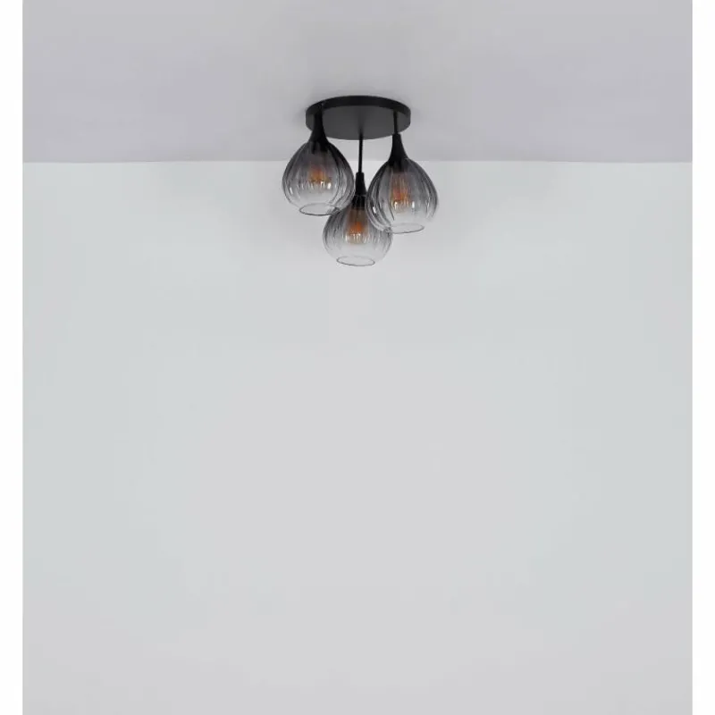 Suspension Verre Fumé-Luminaires Globo Lighting Olsen Plafonnier Noir, 3 lumières