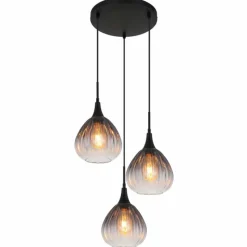 Suspension Verre Fumé-Luminaires Globo Lighting Olsen Suspension Noir, 3 lumières