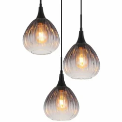 Suspension Verre Fumé-Luminaires Globo Lighting Olsen Suspension Noir, 3 lumières