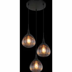 Suspension Verre Fumé-Luminaires Globo Lighting Olsen Suspension Noir, 3 lumières