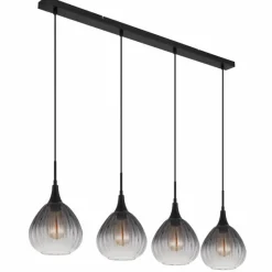Suspension Verre Fumé-Luminaires Globo Lighting Olsen Suspension Noir, 4 lumières