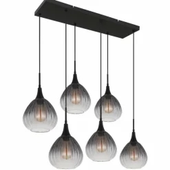 Suspension Verre Fumé-Luminaires Globo Lighting Olsen Suspension Noir, 6 lumières