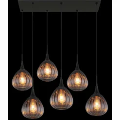 Suspension Verre Fumé-Luminaires Globo Lighting Olsen Suspension Noir, 6 lumières
