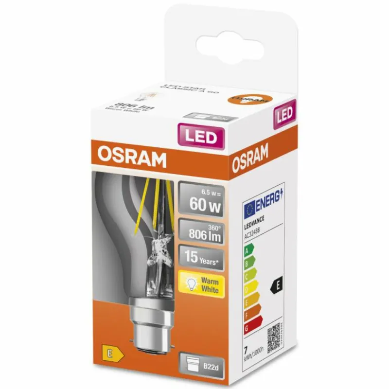 Luminaires Osram OSRAM CLASSIC A LED B22d 6,5 Watt 2700 Kelvin 806 Lumen