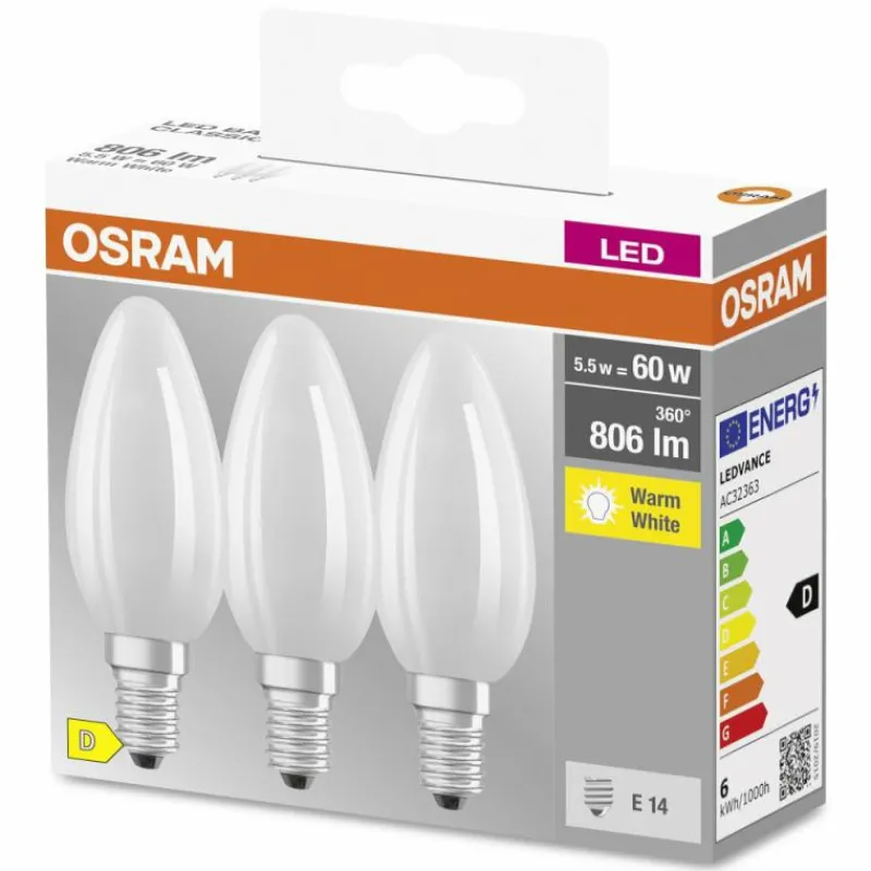 Luminaires Osram OSRAM CLASSIC B Lot de 3 LED E14 5,5 watt 2700 kelvin 806 lumen