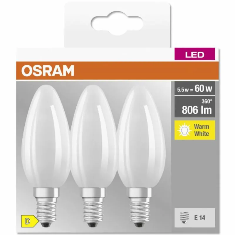 Luminaires Osram OSRAM CLASSIC B Lot de 3 LED E14 5,5 watt 2700 kelvin 806 lumen