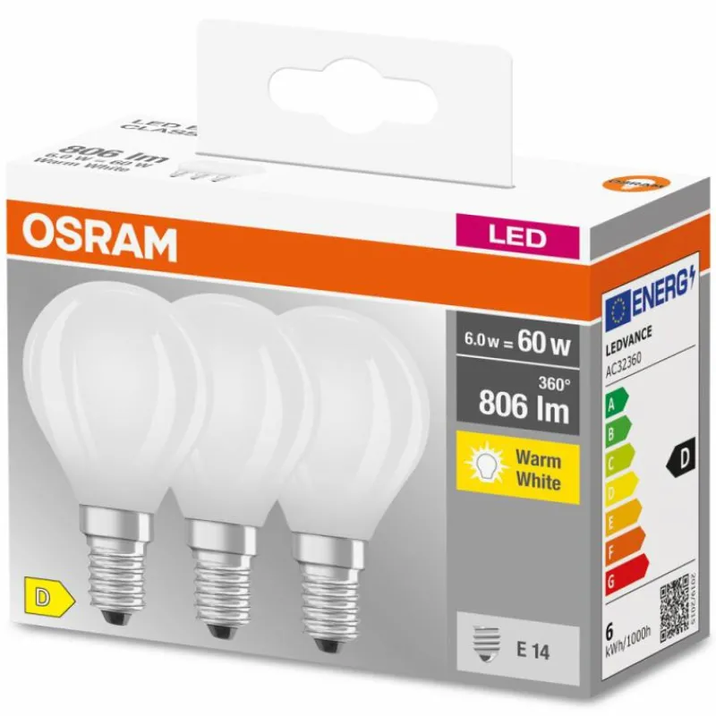 Luminaires Osram OSRAM CLASSIC P Lot de 3 LED E14 5,5 watt 2700 kelvin 806 lumen