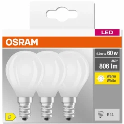 Luminaires Osram OSRAM CLASSIC P Lot de 3 LED E14 5,5 watt 2700 kelvin 806 lumen