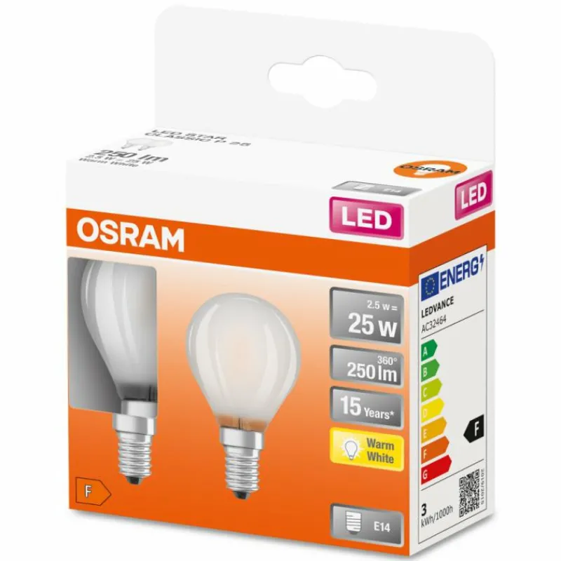 Luminaires Osram OSRAM LED Retrofit Lot de 2 E14 2,5 watt 2700 Kelvin 250 lumen