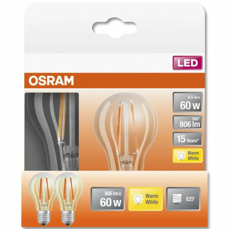 Luminaires Osram OSRAM LED Retrofit Lot de 2 E27 6,5 Watt 2700 Kelvin 806 Lumen