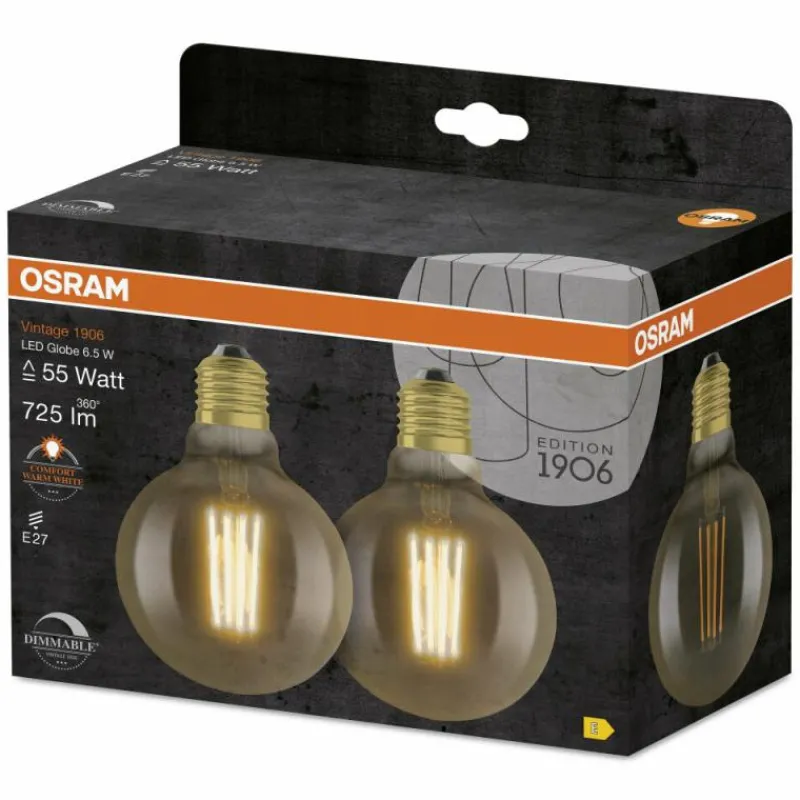 Luminaires Osram OSRAM Vintage 1906 Lot de 2 LED E27 6,5 watt 2400 kelvin 725 lumen