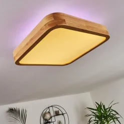 Lampes En Bois-hofstein Panneau LED Batamoto Bois clair, Blanc, 2 lumières, Télécommandes, Changeur de couleurs
