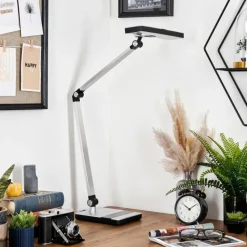 hofstein Pedreiras Lampe de bureau, Lampe à poser, Liseuse LED Noir, Argenté, 1 lumière