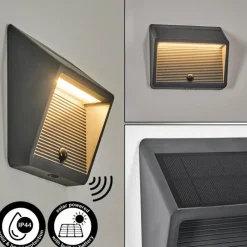 hofstein Pedreiras Lampe murale d´extérieur, Lampe solaire, Applique murale LED Anthracite, 1 lumière, Détecteur de mouvement