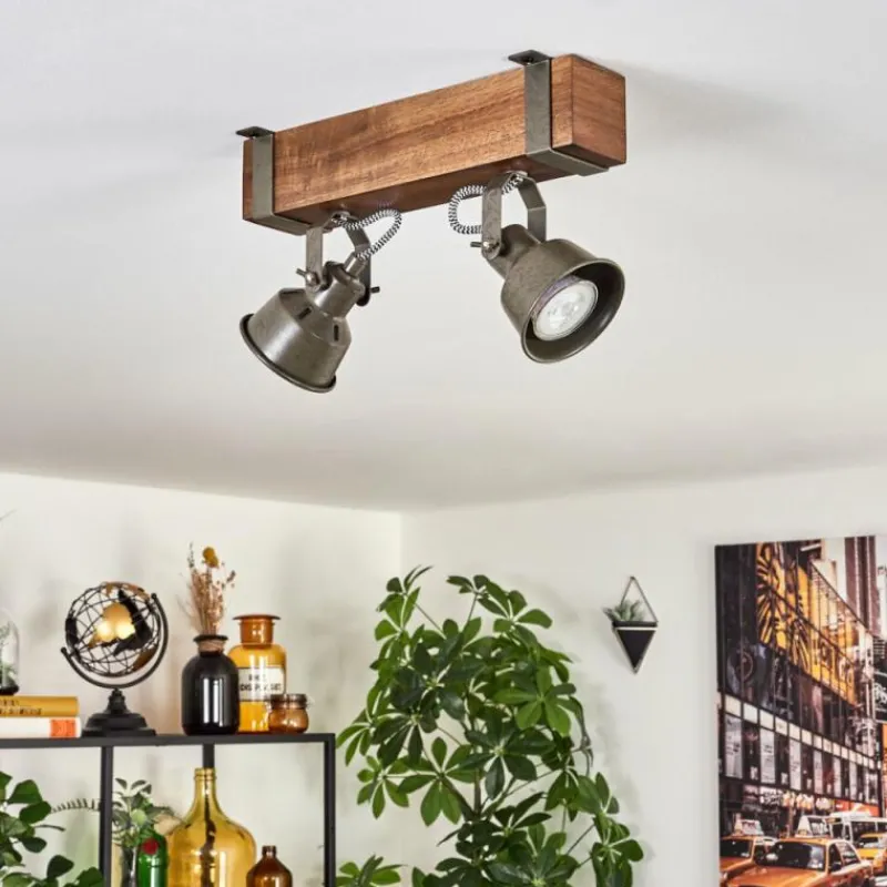 Lampes Industrielles-hofstein Pehefito Plafonnier Brun foncé, Gris, Vert, 2 lumières