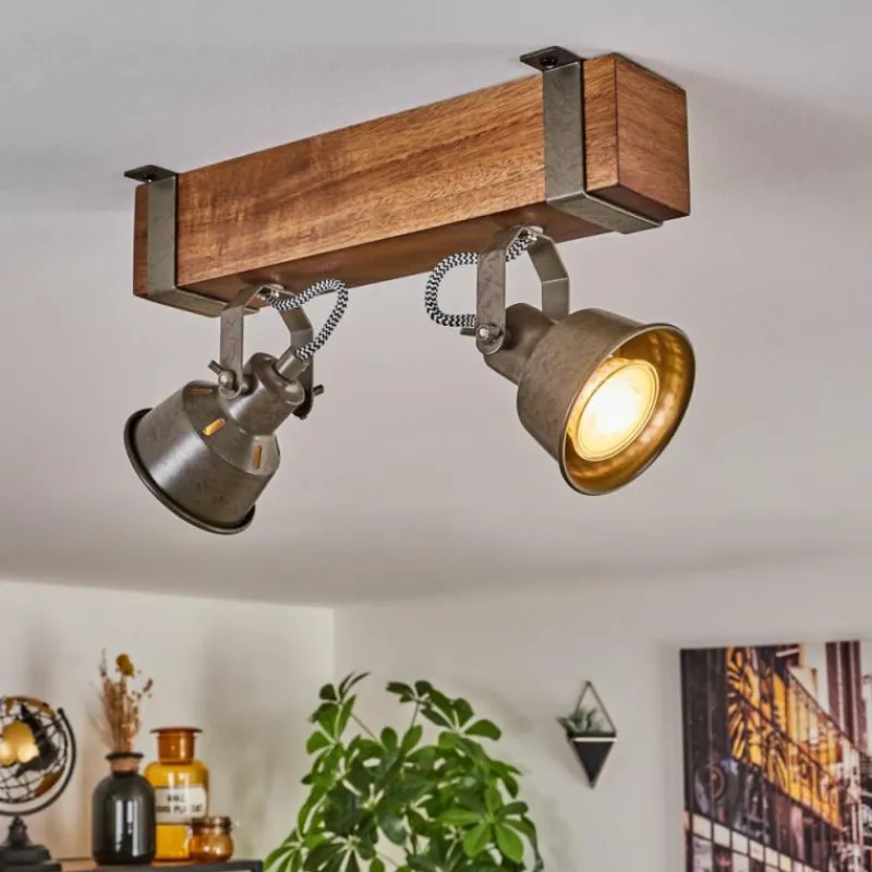 Lampes Industrielles-hofstein Pehefito Plafonnier Brun foncé, Gris, Vert, 2 lumières