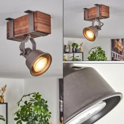 Lampes Industrielles-hofstein Pehefito Plafonnier, Spot de plafond Brun foncé, Gris, 1 lumière